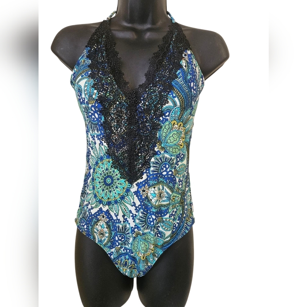 Swim Mermaid By Anthropologie Size M Floral Halter One-Piece Swimsuit - Picture 3 of 5
